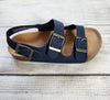 Faux-Leather Double-Buckle Sandals