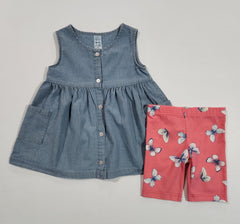 2-Piece Chambray Top & Bike Shorts