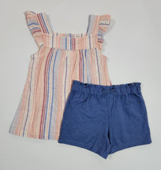 2-Piece Striped Linen Top & Shorts
