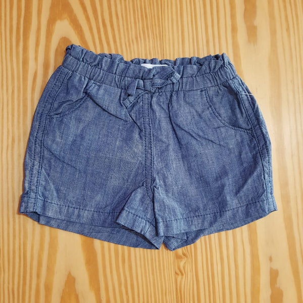 Paperbag-Waist Chambray Shorts