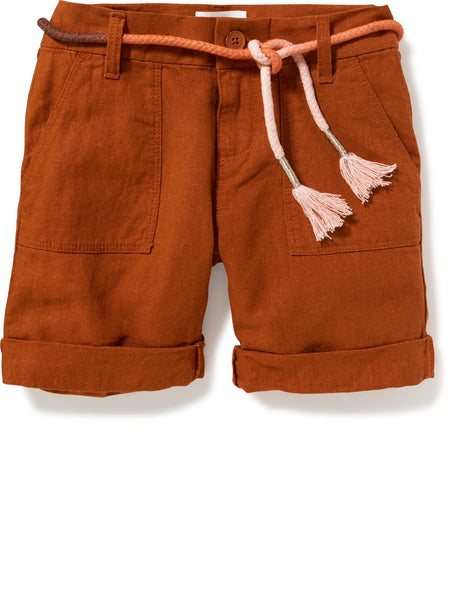 Linen-Blend Belted Midi Shorts