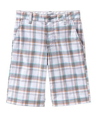Plaid Flat-Front Shorts
